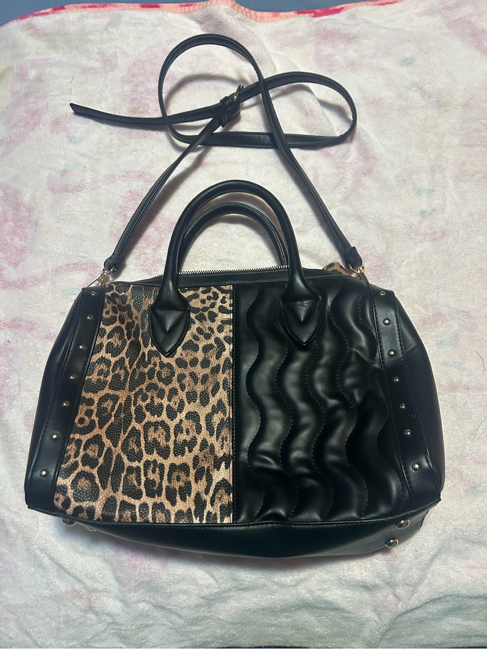 Designer-Inspired Black & Leopard Print Women’s Satchel